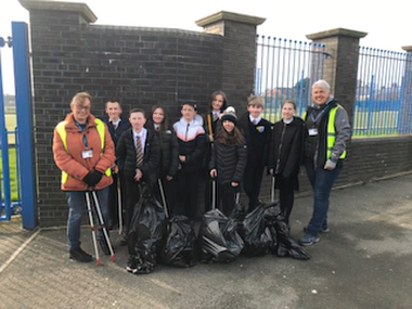 Andrea and Melanie joined the Year 7 Whitburn pupils to do a local litter
                        pick.