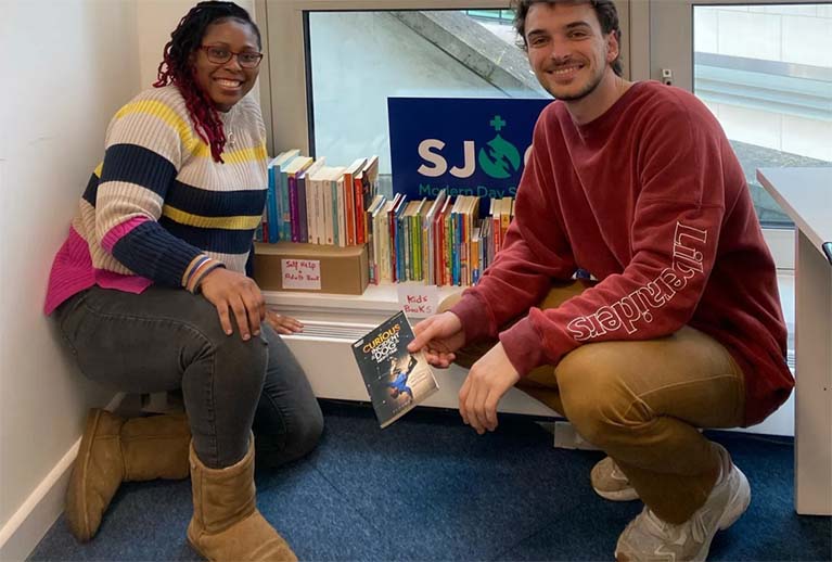Julien and Yarin created a mini-library and book exchange for SJOG service
                            users.
