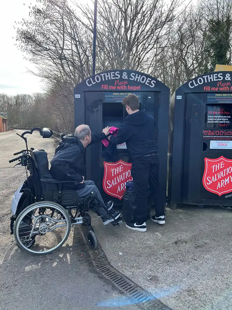 Bobby from St John’s collected clothes and with the help of Craig he donated
                            them to the local Salvation Army collection point.