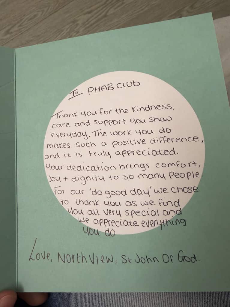 The team at North View decided to give back to a local day centre that many of the
                people they support attend.