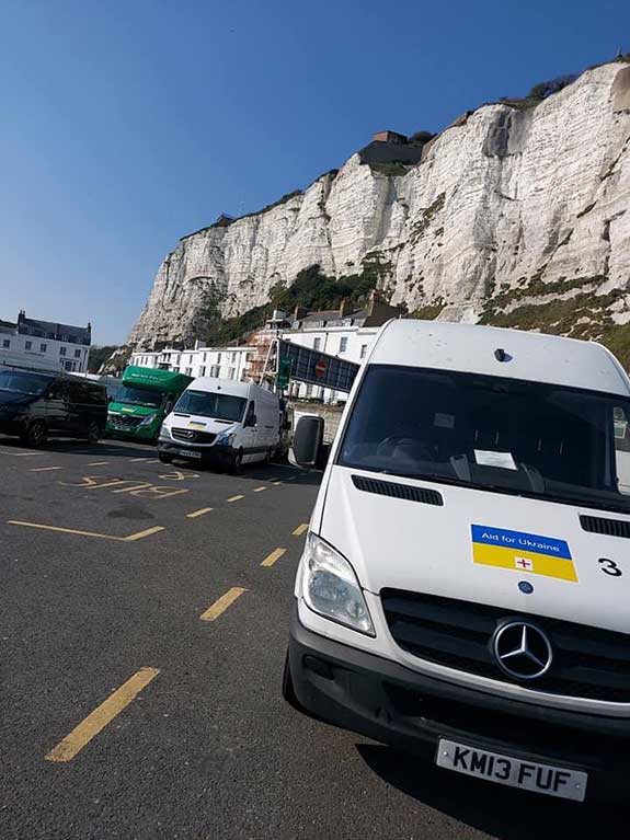 Vans at Dover ready to get onto the Ferry.