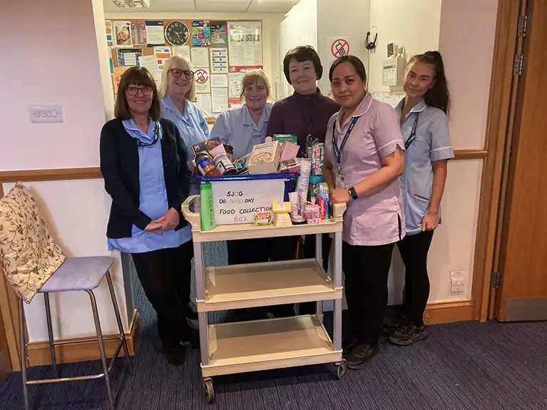 The team at Villa Maria residential home collected and donated food and other
                            essential items to the Folkestone Rainbow Centre and The Salvation Army.