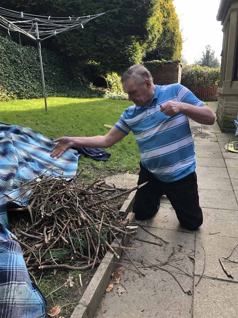 Stephen has had his routine interrupted  but has found solace in the back garden building bonfires !!!!